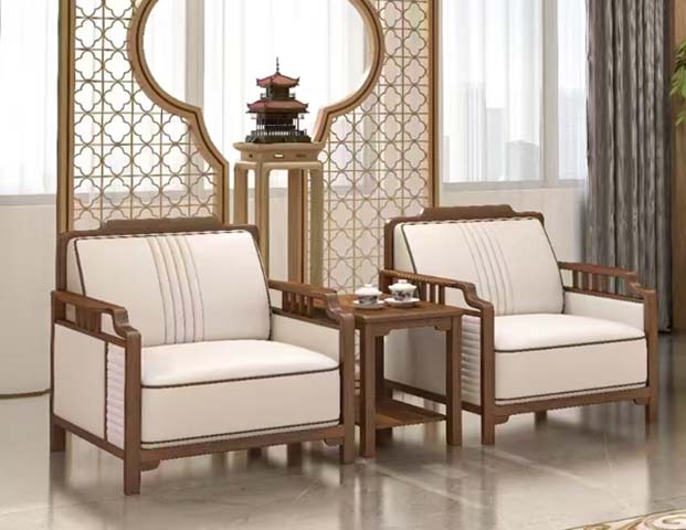 New Chinese Style Solid Wood Frame Upholstered Armchair with Matching Side Table (3-Piece Reception Set)