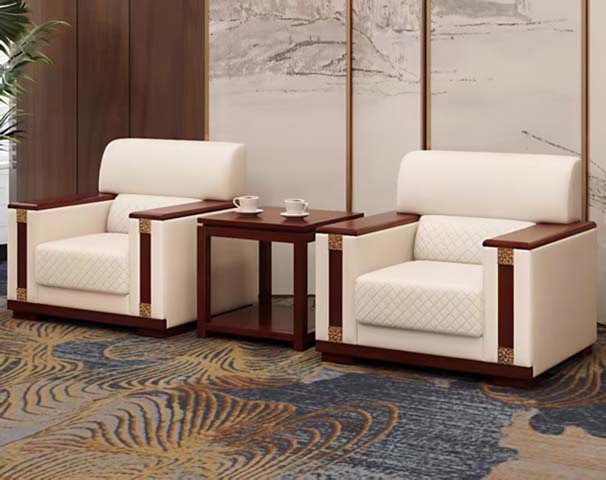 New Chinese Style Leather Reception Armchair with Side Table Set