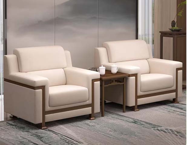 New Chinese Style Beige Leather Office Reception Sofa Set