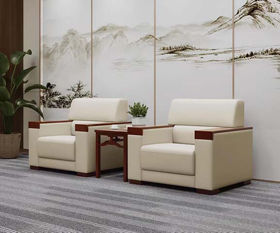 Chinese Style Beige Upholstered Reception Armchair