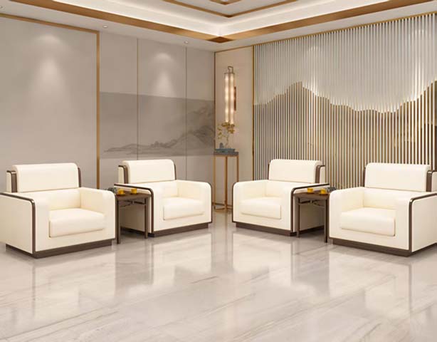 New Chinese Style Cream White Leather Reception Lounge Armchair