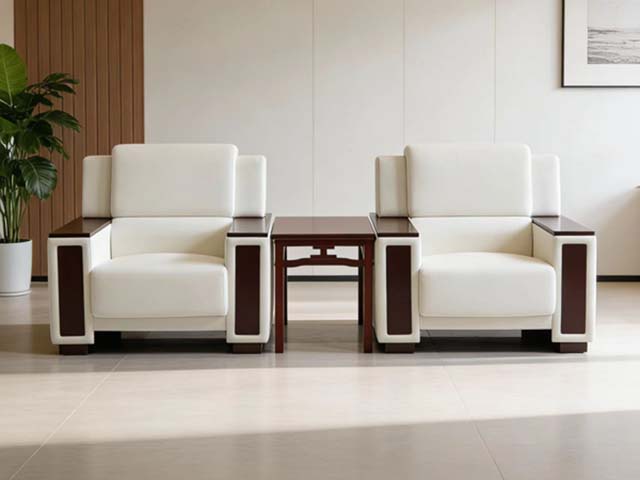 Formal Reception Seating Set: Two Single-Seat Upholstered Armchairs with Matching Side Table