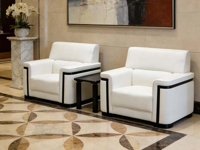 White Faux Leather Executive Reception Armchair with Black Trim