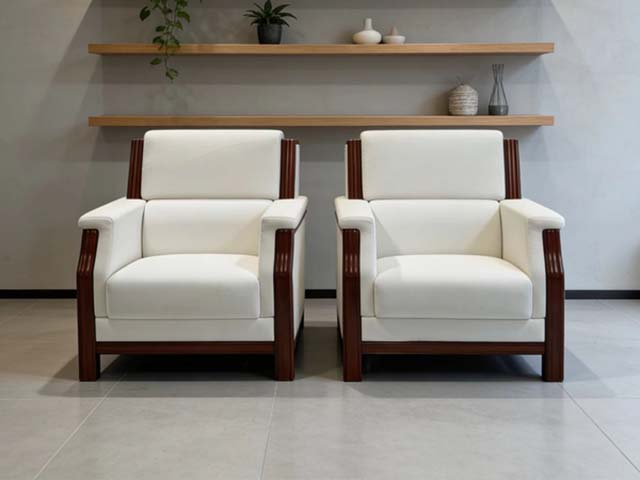 White Upholstered Solid Wood Frame Single Reception Armchair