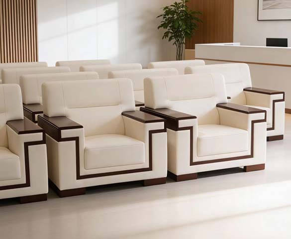 Single Seat Formal Reception Lounge Armchair with Dark Wood Trim