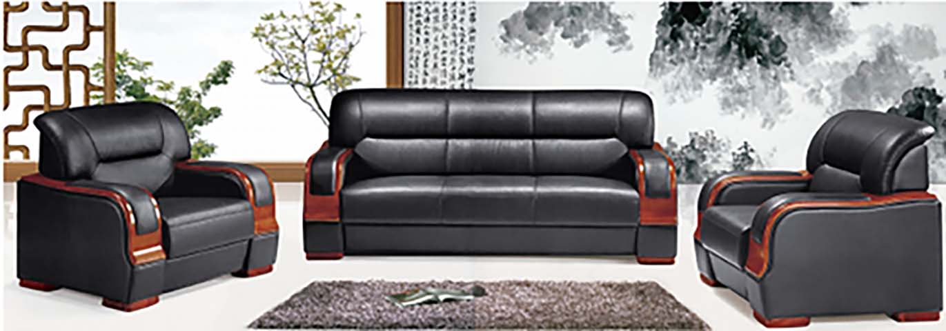 3-Piece Black Leather Office Reception Sofa Set (1+1+3 Seating)