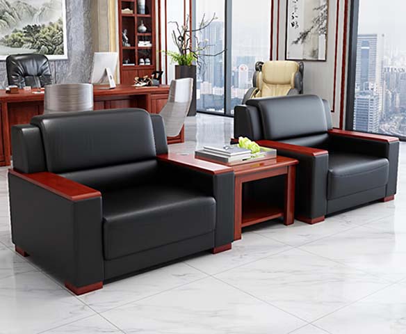 Executive Reception Single Seater Office Sofa with Solid Wood Arm Tops