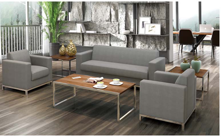 Modern Office Reception Seating Set (3-seat Sofa + 2 Armchairs) with Coffee Tables