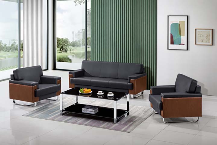 3-Piece Two-Tone Faux Leather Office Reception Sofa Set with Cantilever Metal Frames