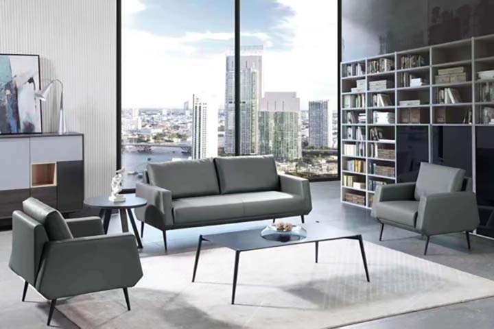 Modern Grey Leather 3-Piece Office Lounge Seating Set