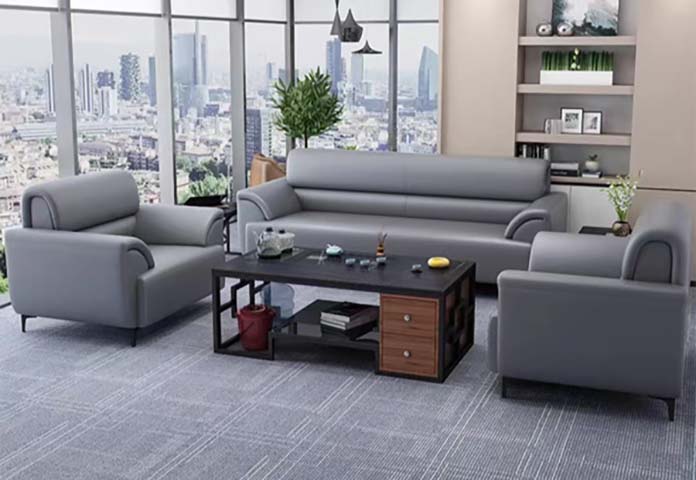 Office Reception Sofa Set with Coffee Table (1 Three-Seater + 2 Single-Seater + 1 Coffee Table)