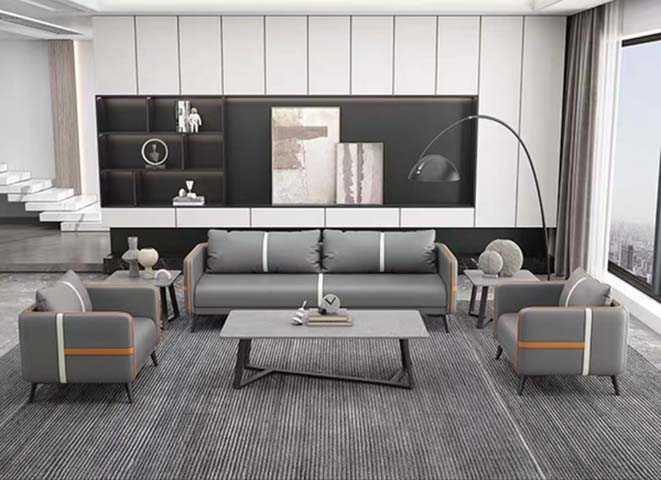 3-Piece Modern Gray Upholstered Office Living Room Sofa Set with Coffee Table & Side Tables
