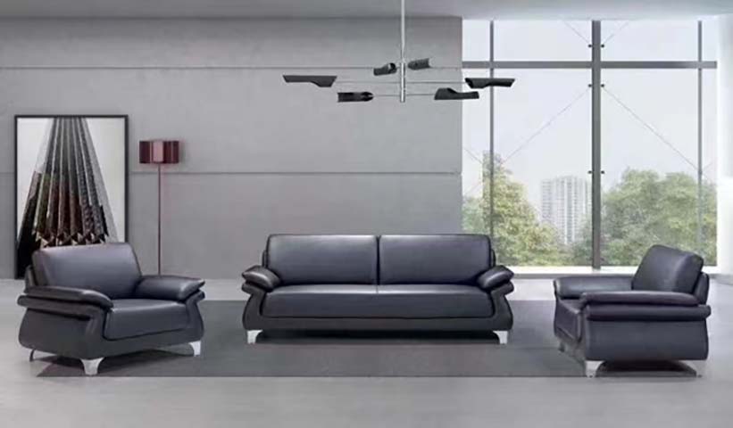 3-Piece Contemporary Black Leather Office Reception Sofa Set (3-Seater + 2 Single Seats)