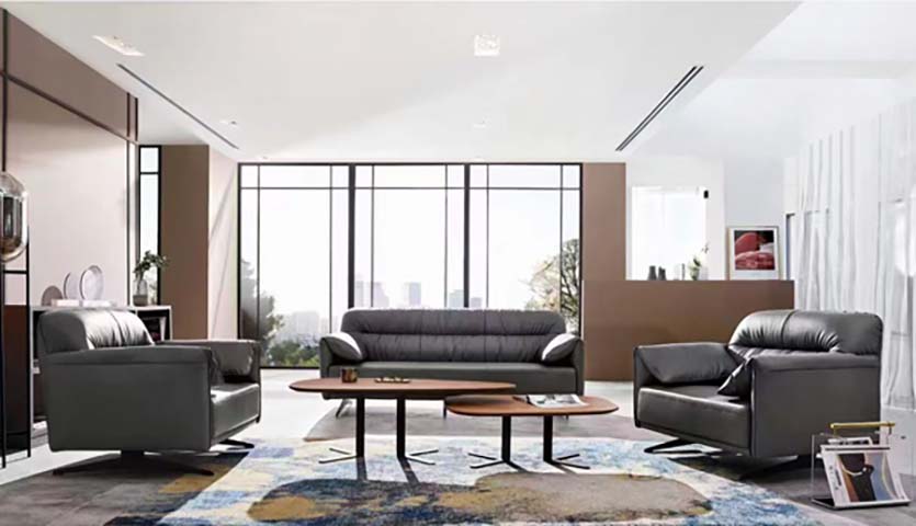 Dark Gray Leather Executive Office Sofa Set with Matching Nesting Coffee Tables