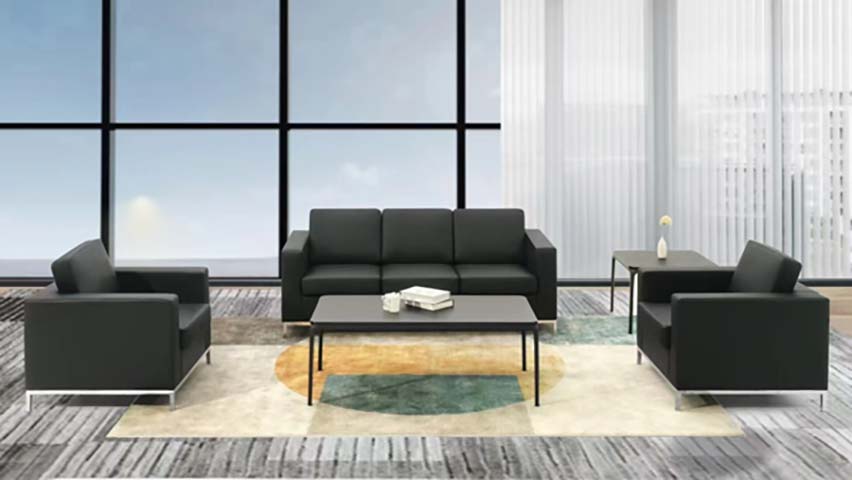 3-Piece Modern Black Faux Leather Office Reception Seating Set with Coffee Table