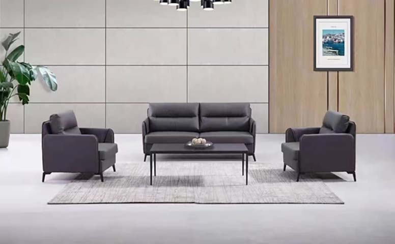 3-Piece Dark Gray Upholstered Office Lounge Sofa Set with Rectangular Coffee Table