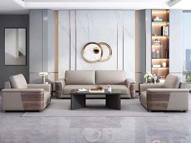 3-Piece Contemporary Light Taupe Upholstered Office Reception Sofa Set with Coffee Table