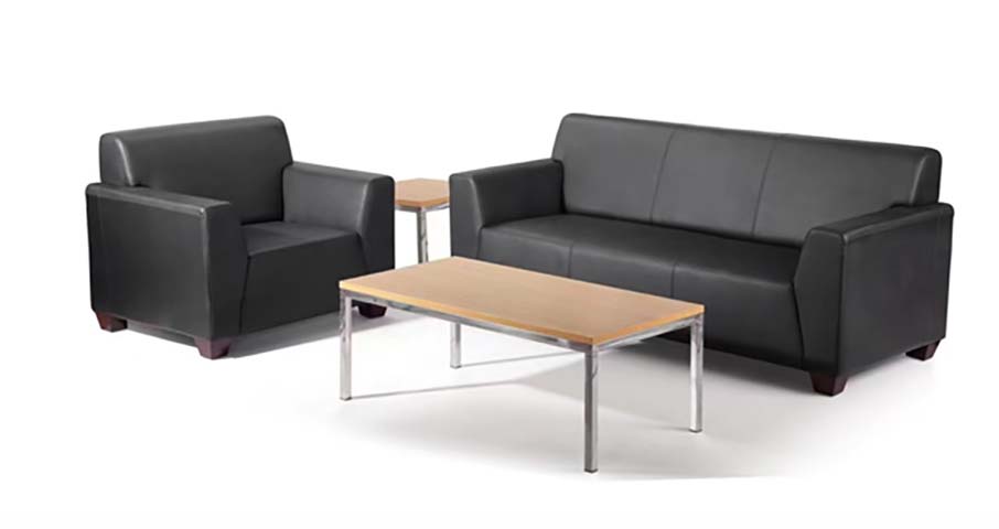 Black Faux Leather Office Reception Seating Set with Matching Coffee and Side Tables