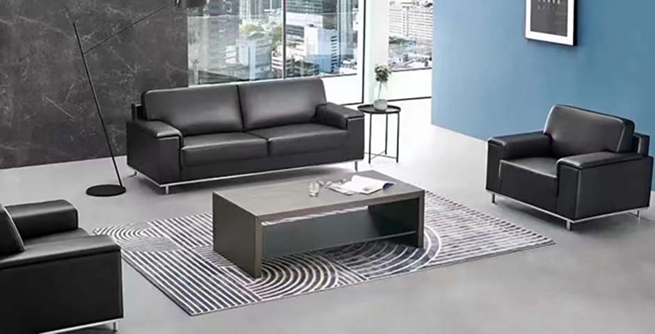 Modern Black Faux Leather Office Reception Sofa Set with Coffee Table