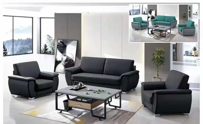Modern Faux Leather Office Reception Sofa Set with Coffee Table