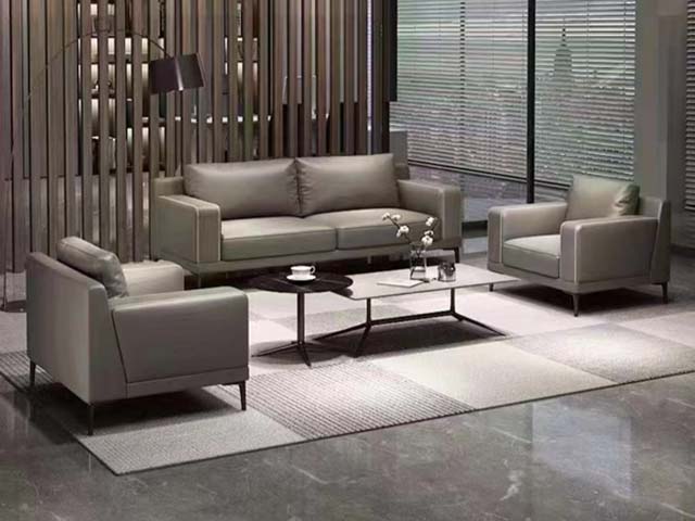 Modern Light Gray Leather Office Reception Sofa Set (3-Seater + 2 Armchairs)