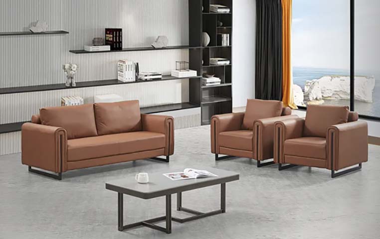 Modern Faux Leather Office Reception Sofa Set with Coffee Table