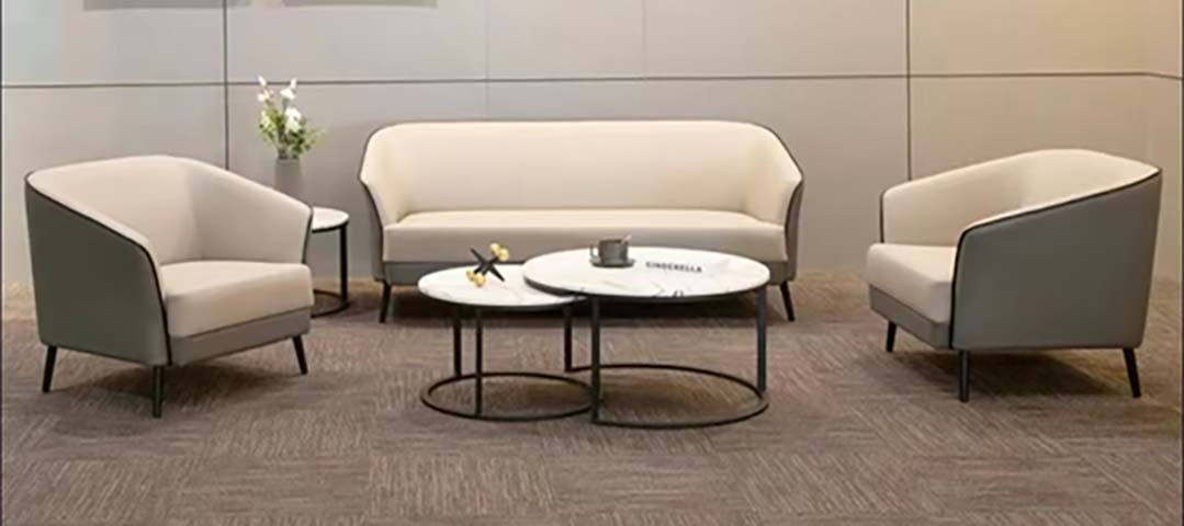 Modern Two-Tone Upholstered Office Reception Sofa Set with Nesting Coffee Tables