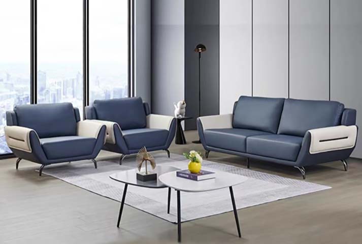 Modern Two-Tone Office Leather Sofa Set with Coffee Tables