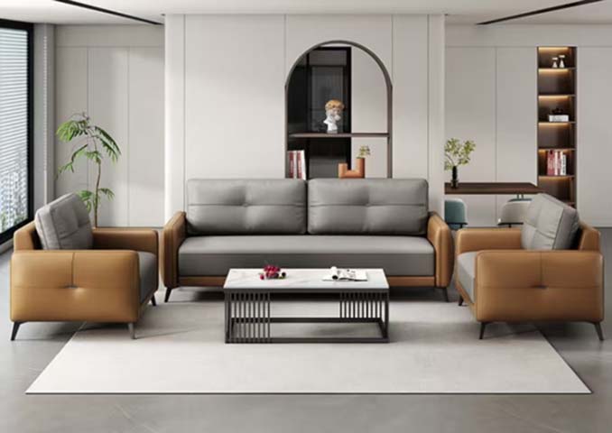 1+2+1 Seater Modern Office Reception Leather Sofa Set with Matching Coffee Table