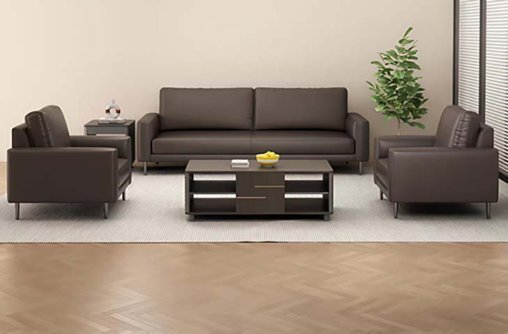 5-Piece Dark Brown Faux Leather Office Reception Seating Set with Coffee Table & Side Table