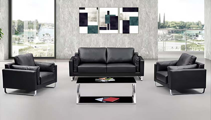 Modern Black Faux Leather 3-Piece Office Sofa Set with Cantilever Chrome Legs