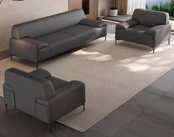 Minimalist Dark Gray Upholstered Office Sofa Set (1 Three-Seater, 2 Single-Seaters)