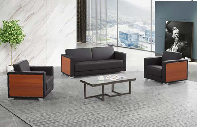 Office Reception Leather Sofa Set with Matching Coffee Table