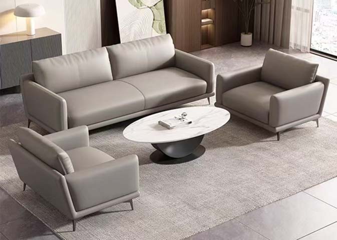 1+1+3 Seat Light Taupe Leather Office Lounge Sofa Set With Matching Coffee Table