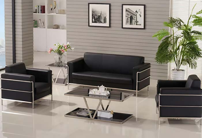 3-Piece Black Faux Leather Office Reception Seating Set (2 Armchairs + 2-Seater Sofa)