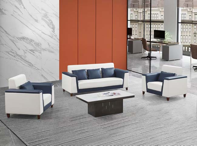 3+1+1 Seat Two-Tone White Navy Office Reception Sofa Set with Matching Coffee Table