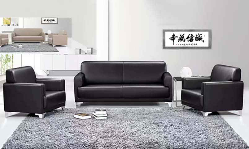 3-Piece Black PU Leather Office Reception Sofa Set (3-Seater + 2 Single Armchairs)