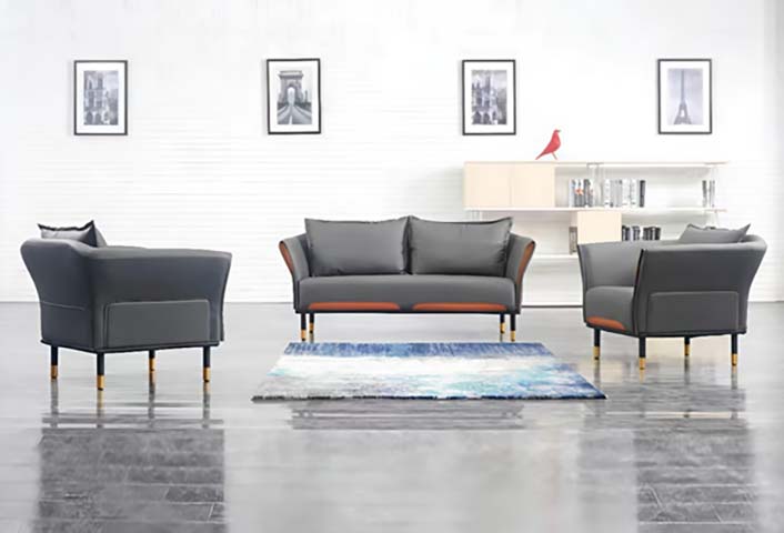 3-Piece Modern Dark Gray Faux Leather Office Reception Sofa Set