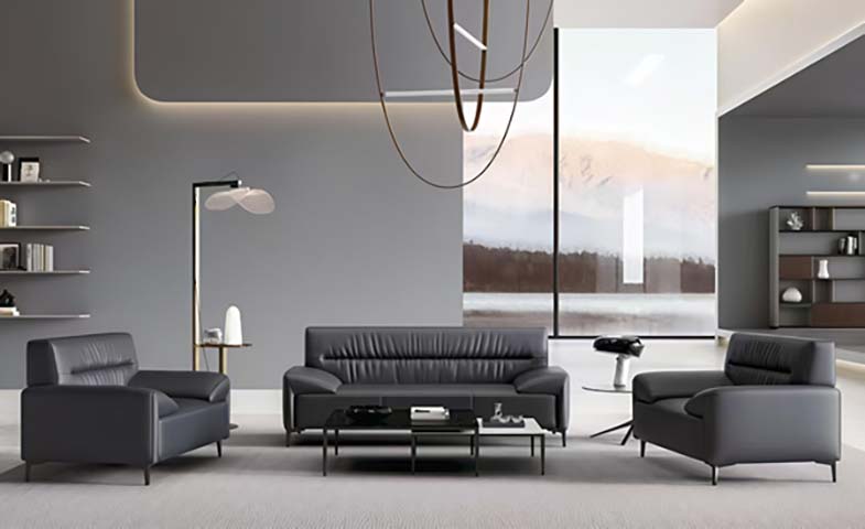 Contemporary Dark Grey Upholstered Office Reception Sofa Set (3-Seater + 2 Single Armchairs)