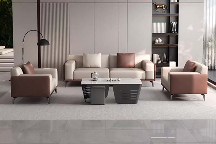 1+2+1 Seater Two-Tone Upholstered Office Reception Sofa Set with Stool