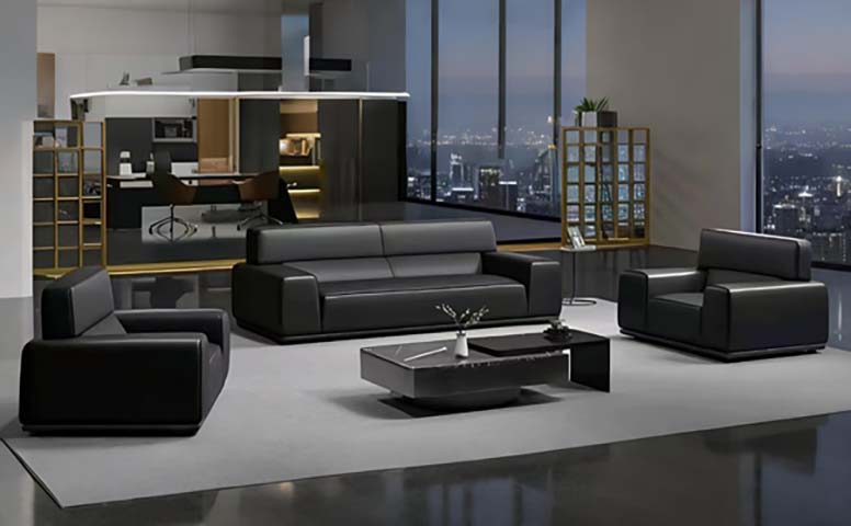 Modern Black Leather Executive Office Sofa Set (3-Seat + 2 Single-Seat)