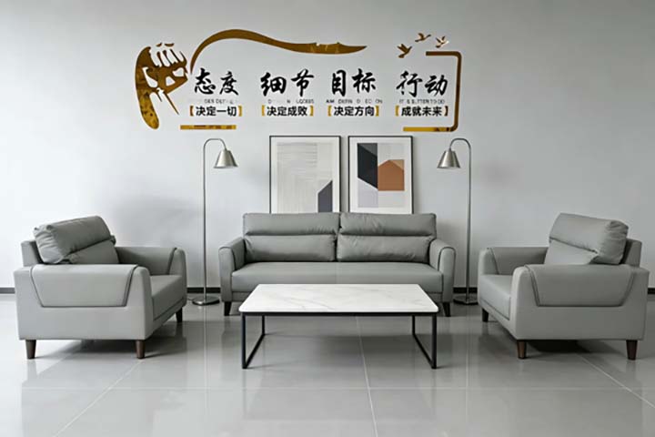 3-Piece Modern Light Gray Office Reception Sofa Set with Marble Top Coffee Table