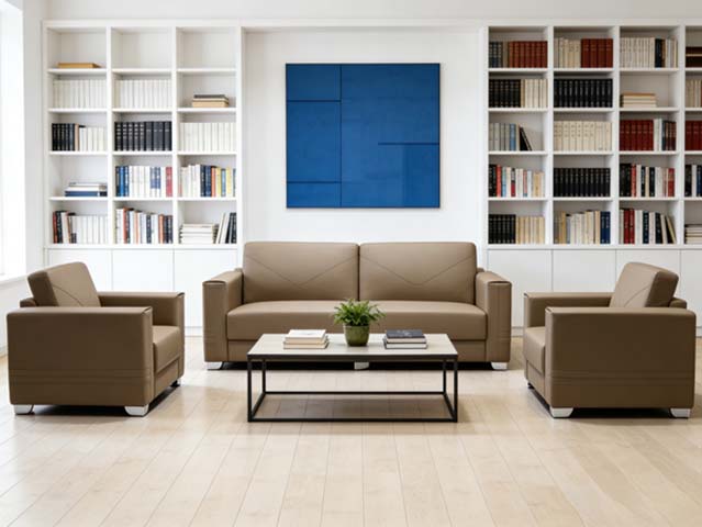 Modern Upholstered 3-Piece Office Lounge Seating Set with Rectangular Coffee Table