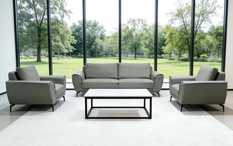3-Piece Gray Modern Upholstered Reception Sofa Set with 2 Armchairs + 1 Three-Seat Sofa