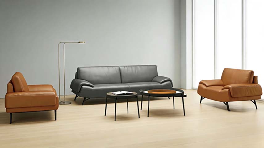 Modern Leather Upholstered Lounge Sofa Set with Two Armchairs