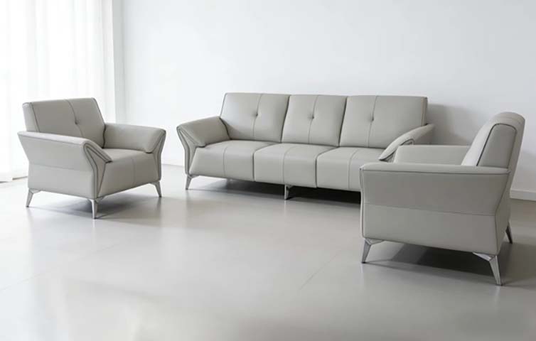Light Gray 3+1+1 Contemporary Leather Living Room Sofa Set
