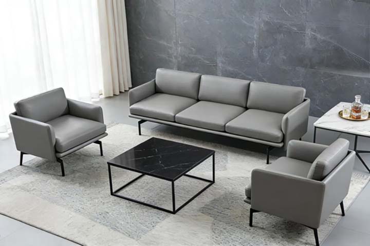 4-Piece Modern Gray Upholstered Living Room Sofa Set with Black Marble Coffee Table and Side Table