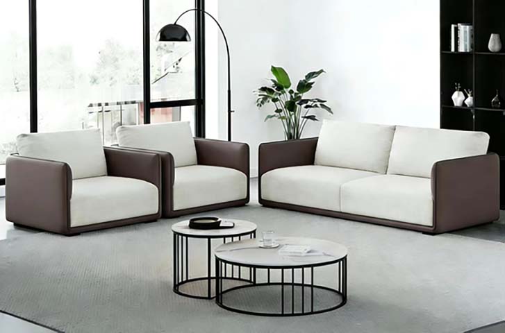 Modern Two-Tone 3+1+1 Seating Sofa Set with Nesting Round Coffee Tables