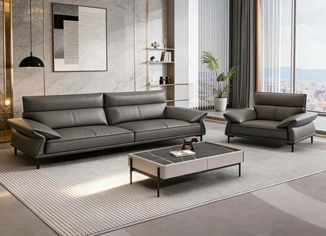 Modern Dark Grey Upholstered 3+1 Seater Living Room Sofa Set with Rectangular Coffee Table