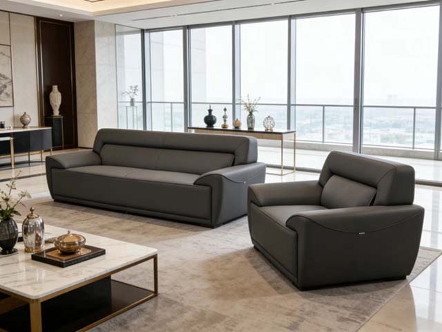 Dark Gray Upholstered Executive Reception Seating Set (3-Seater Sofa + Armchair)